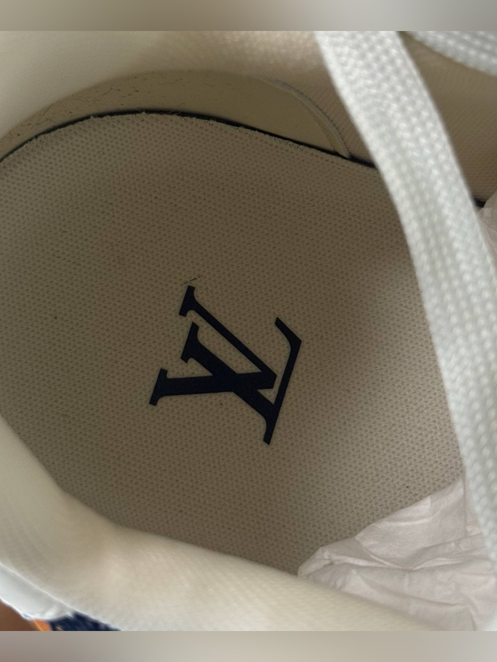 Louis Vuitton LV Trainer Sneaker 1AJ517 Swarovski™ pearls Indigo Blue SIZE 8.5 - Picture 11 of 14